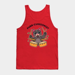 Purr-cussionist Funny Drummer Cat Puns Tank Top